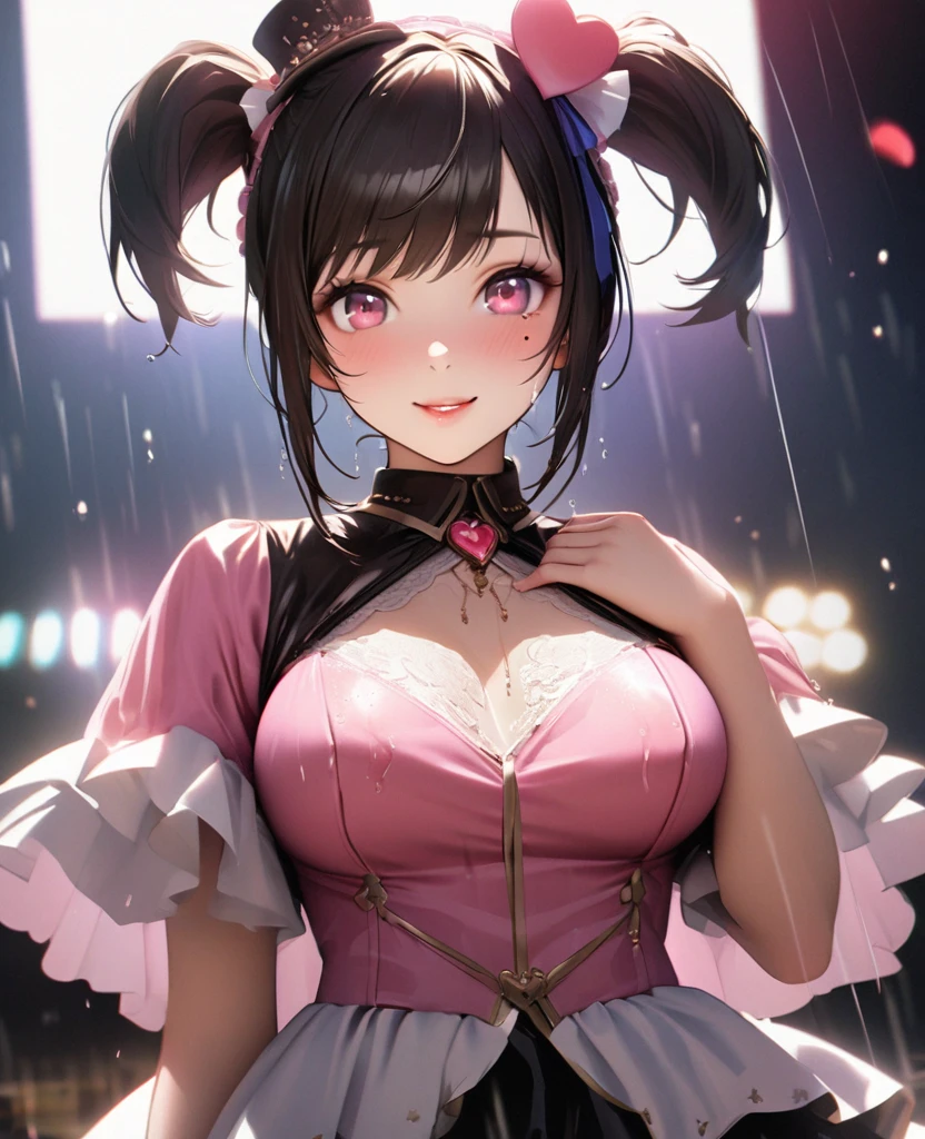 One Girl、Looking at the audience、
Beautiful pink eyes、Long pink pigtailole under the eye、Plump and glossy lips、Heart-shaped choca、Idol、Her name is Rico,smile,Naked Sex,Ahegao,Nipples,,、。.。.。.。.。.。.。.。.。.。.。.。.。.。.。.。.。.。.3d、Realistic、
Idol衣装、Short skirt,Drape clothes、gem、The decoration has been removed、Floral、Lace trim,On a glittering stage、
masterpiece、Highest quality、8k、Detailed skin texture、Detailed cloth texture、Beautifully detailed face、Intricate details、Very detailed、
Ultra-high resolution、8k Ultra HD、Film Grain、Best Shadow、delicate、Gazing at the audience、front