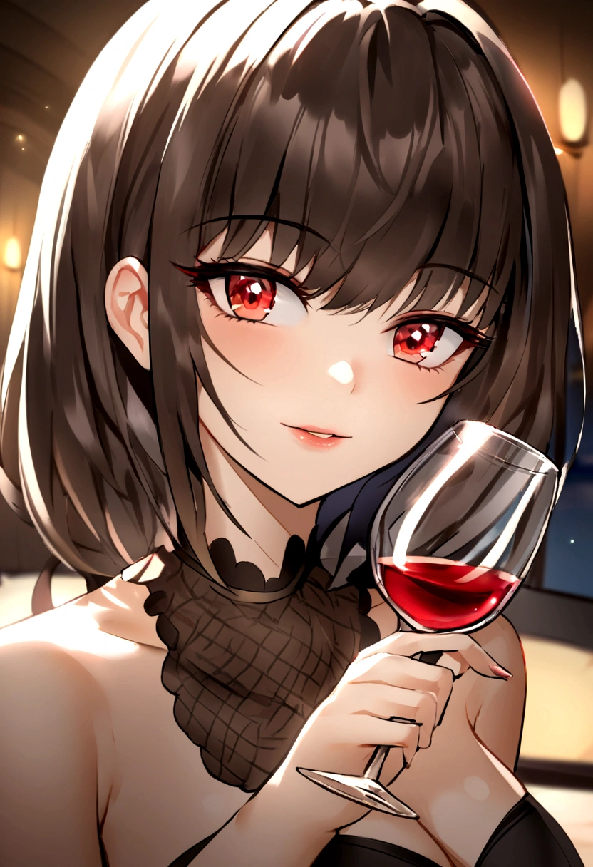 Vampire、Female with large fangs、Toast with red wine、chandelle、