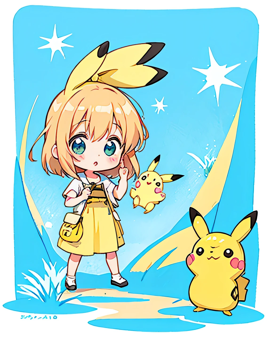 Seizo Watase style、Kawaii Design, most beautiful girl ever、Chibi, (((expedition)))、Pikachu