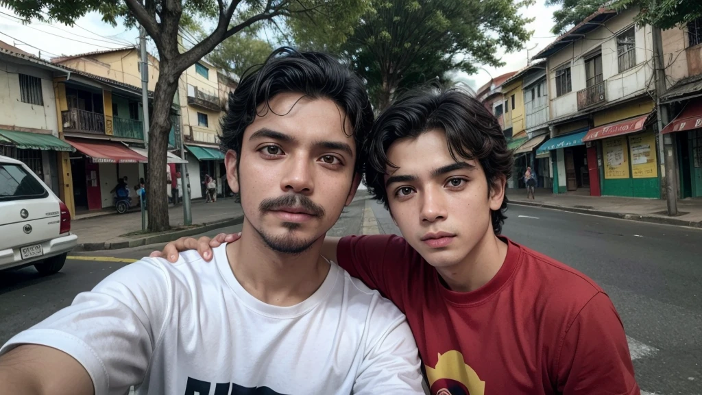 crie uma imagem de isaias tirando uma self em uma cidade antiga com pessoal da epoca ao redor