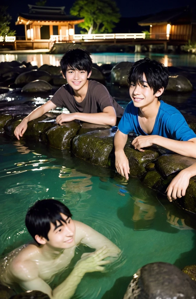 (A close-up photo of two Japanese high school students), ((Both boy and girl)), (Standing and touching each other), (in the summer pool), (everyone smiling), best quality, masterpiece, looking at the camera, (All naked), (Nudists), ((All sweating shiny skin)), Double eyelids, Bangs down, choker