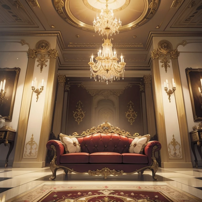 There is a picture of the living room,There are a lot of furniture inside, Royal interior, elegant render, Luxurious Rococo Baroque style, Luxurious environment, elegant baroque style, Rococo style, classicism artstyle, The fusion of Rococo and Art Nouveau, Luxurious HD rendering, Rococo Art Style, extremely opulent, Rococo and Baroque, neoclassical style