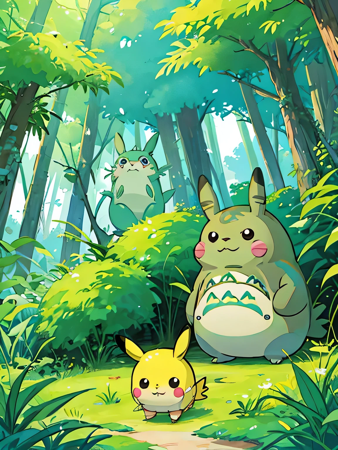 Seizo Watase style、Kawaii Design, most beautiful girl ever、Chibi, (((expedition)))、Pikachu, Totoro, Totoro Forest