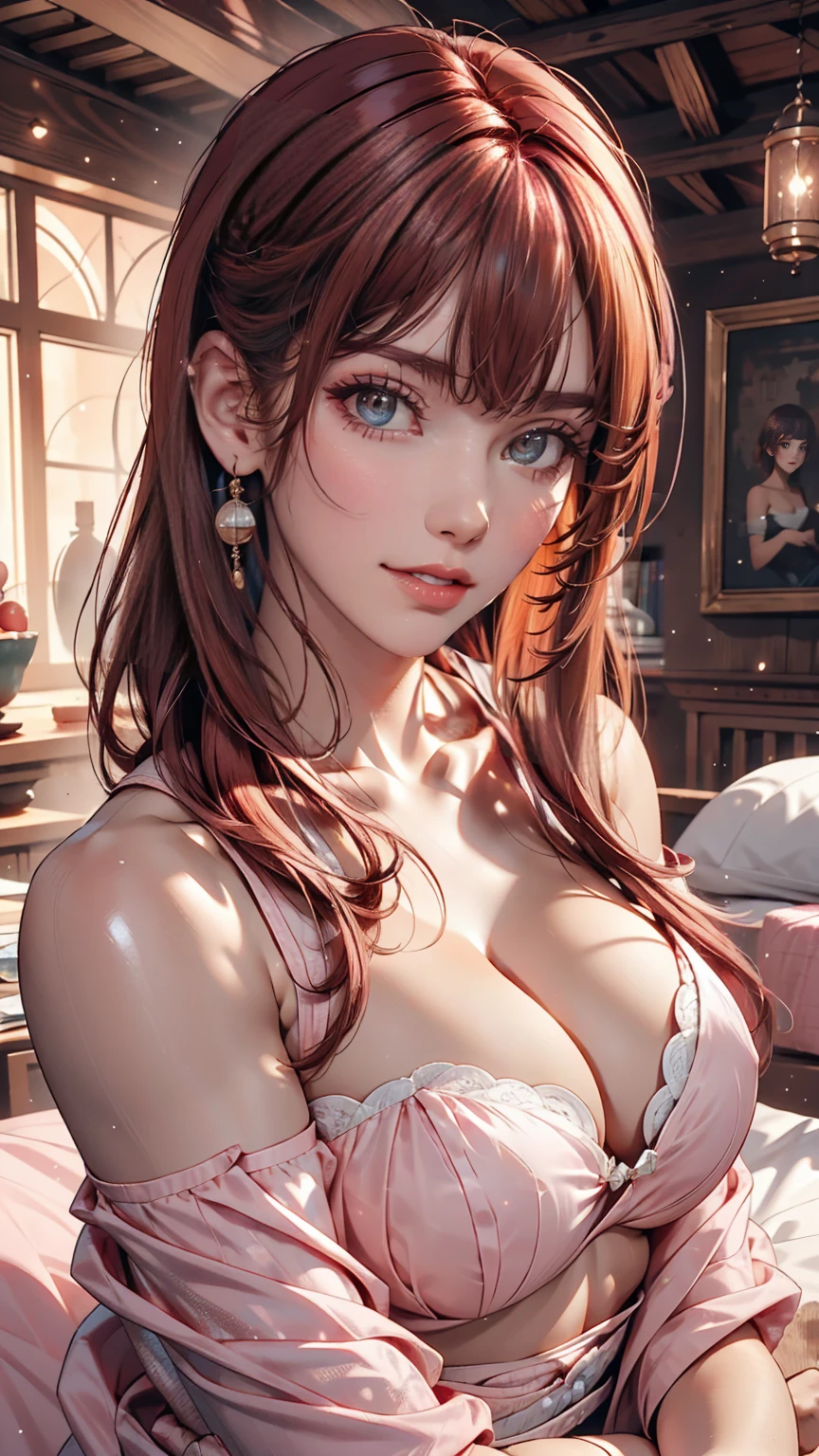 Glow Art: 1.0), (bright, sketch, drawing: 1.0), One girl, bangs, red eyes bright relucent light in hair, blush, clavicle, Hair between the eyes, Long Hair, View your viewers, good, Open your mouth, Pink Hair, Portraiture, Shiny, Shiny hair, Side Ponytail,