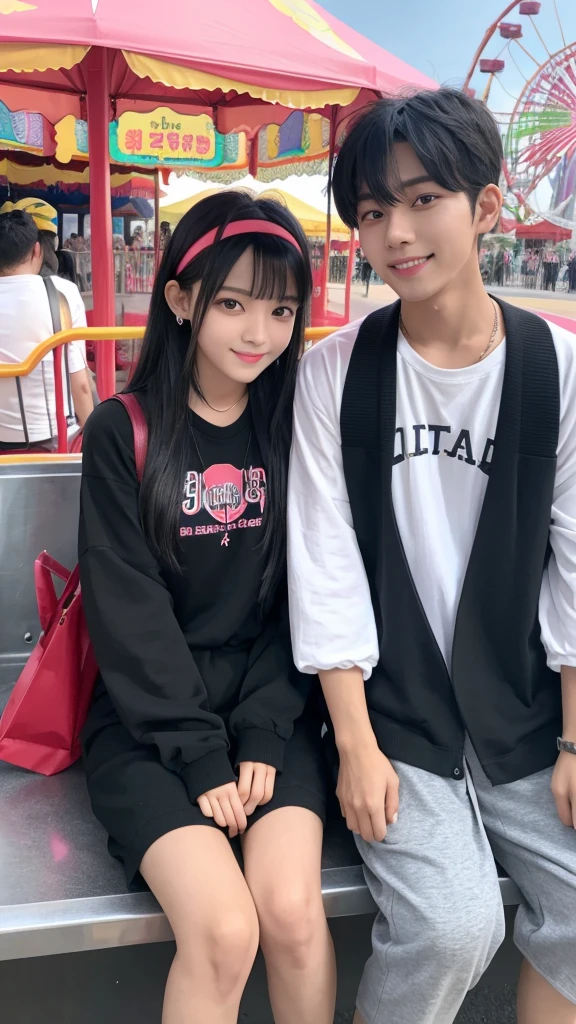 Anime boy and girl, who are best friends, have black hair, look very cute, age of 26 years, korean style