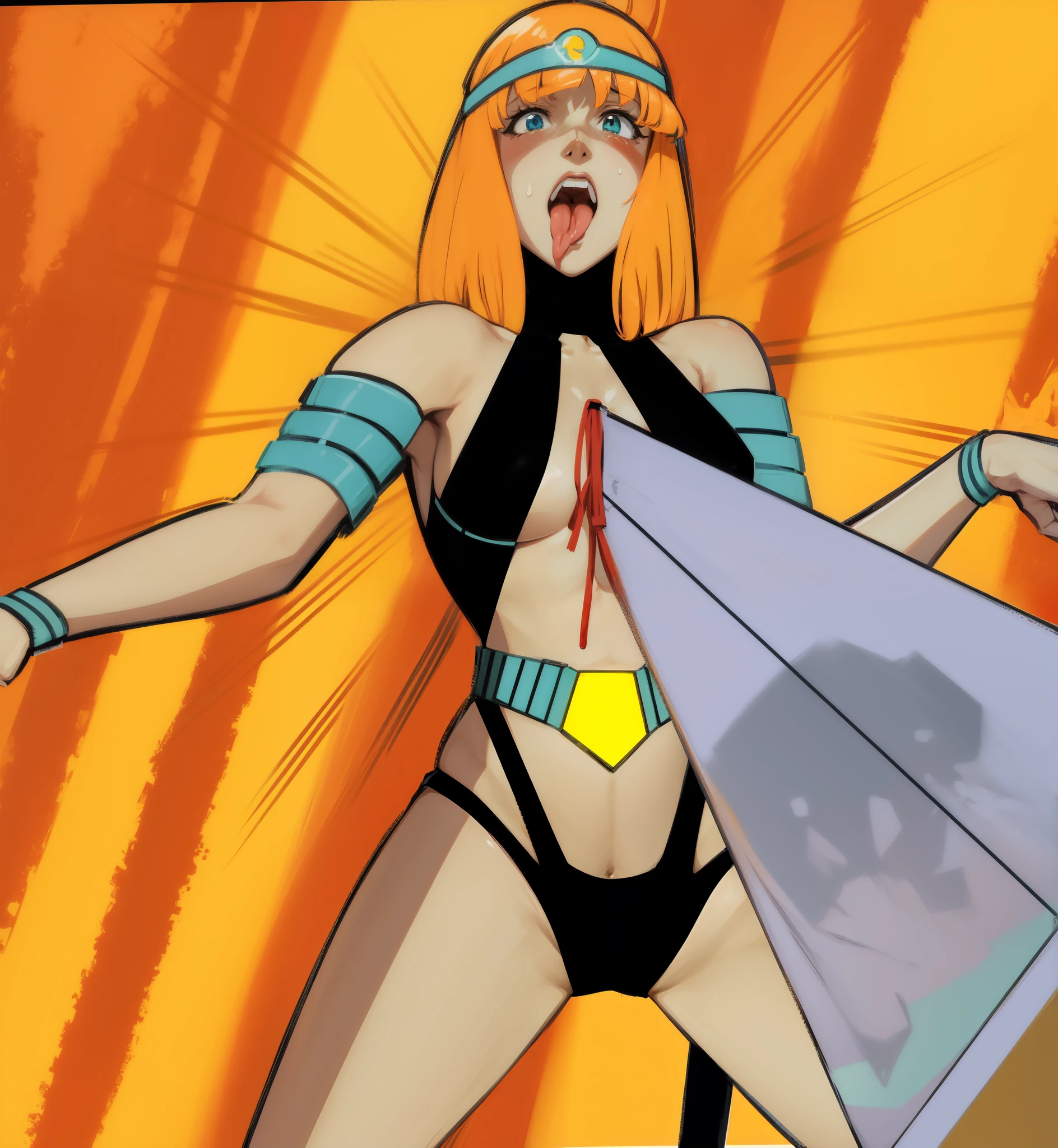 Female Combatant、Japanese girl、Close-up of a girl in a black leotard、Black glossy leotard、Black fishnet stockings、Black shiny boots、Saiyan Girl, wonderful, Nano Girl, Female body type, Inspired by Hiromu Arakawa, Anime Manga Robot!! Anime Girls, Fubuki, Full Body Suit, by Hiromu Arakawa、wonderful, silk, Beautiful and attractive anime , Anime Girls of the future, tears,Drooling,Pee,Sweat,Tongue out,incontinence,Peeing、Estrus、Eyes wide open,Estrus,Blushing,Nipples are erect,Face is hot、Lust、incontinence、Armpit Hair、pubic hair、Nipples are erect、My crotch is wet、Pierced by a sword、Frightened、Pleading for your life、Red lips、Red tongue、Sticking out tongue、Boobs pop out!