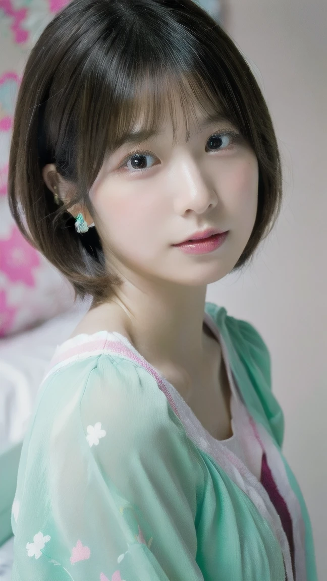 Portraiture, (Ultra-high resolution:1.2), Japan Idol Girl, short hair, Bedroom,