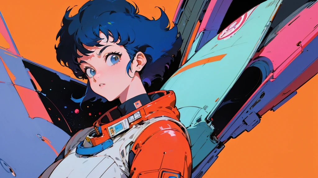 Cartoon character wearing a space suit flying a plane, Portrait anime astronaut girl, Pilot Girl, cute Pilot Girl, lo-fi girl, Akira art style, macross style, Akira-style illustration, style of akira motion movie, M Cross, Akira Vibe, Inspired by Josan Gonzalez, Lofi Art, Admire the art style, 80s anime art style