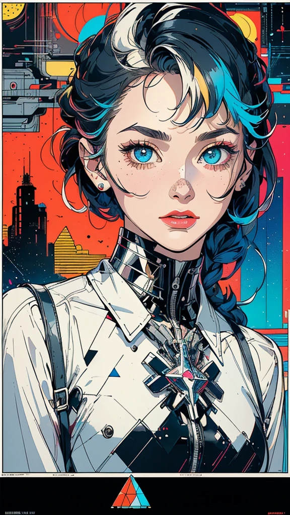 (((masterpiece, highest quality))),(((solo:1.2))),(((1girl:1.2))),32k wallpaper, very detailed, poster, vintage science fiction, 1960s,(((((geometric cinematic movie poster))))), (bauhaus), shape,(((abstract))), mid century modern, movie poster, vintage, Perfect Lady,1970's, halftone, speech bubble,(((portfolio,Close-up))),(((various angle))),(((bust up))),((highlight)),Vast landscape,((((heterochromia)))),(((complete. detailed face))),(((Extremely talented))),(((most complecated machine))),(((Overall colorfully)))
