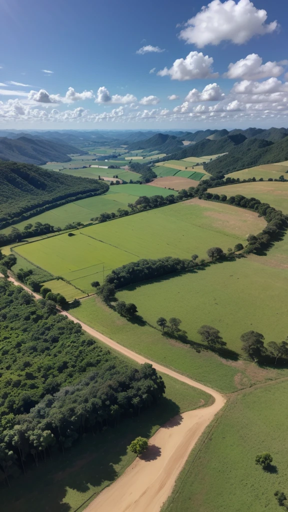 fundo fazenda com cavalos e o ceu azul com nuvens mais palido
