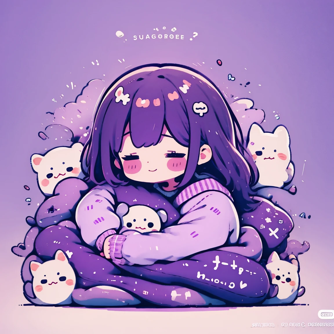 Create a cute and cozy purple themed twitch banner for MegannGames, chibi