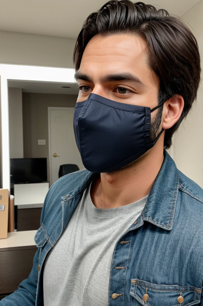Handsome man face mask COVID-19 Host Sat Behind