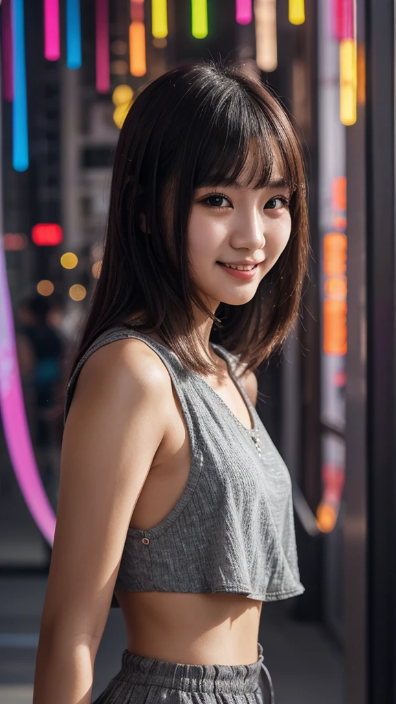 Psychedelic world , chinese fashion、Cute 1 girl、18 year old girl、grey hair、facing forward,light smile, colorful gel background、fractal background、perfect lighting、sharp focus、High definition、high resolution、High color rendering、High resolution、Super realistic、photo realistic