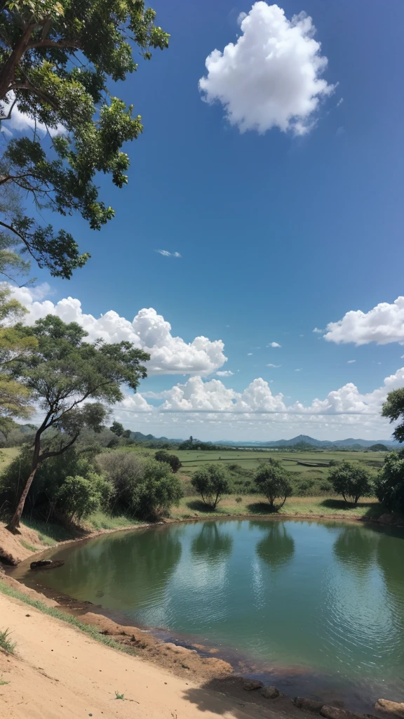fundo fazenda com cavalos e o ceu azul com nuvens