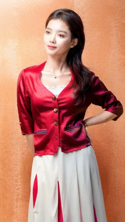 kim yoo jung, 1girl, solo, breasts, milf, colorful, (detailed skin:1.3), sharp focus, delicate, (8k, RAW photo, best quality, masterpiece:1.2), RAW photo, detailed eyes, physically based rendering, hardcore collarbone, office outfit, off-shoulders blazer and long silk brown maxi skirt,