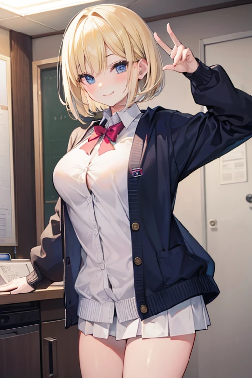 masterpiece blonde Bob high school girl small Big Breasts Insanity smile cardigan whole body Gal Detective thin 歪んだsmile