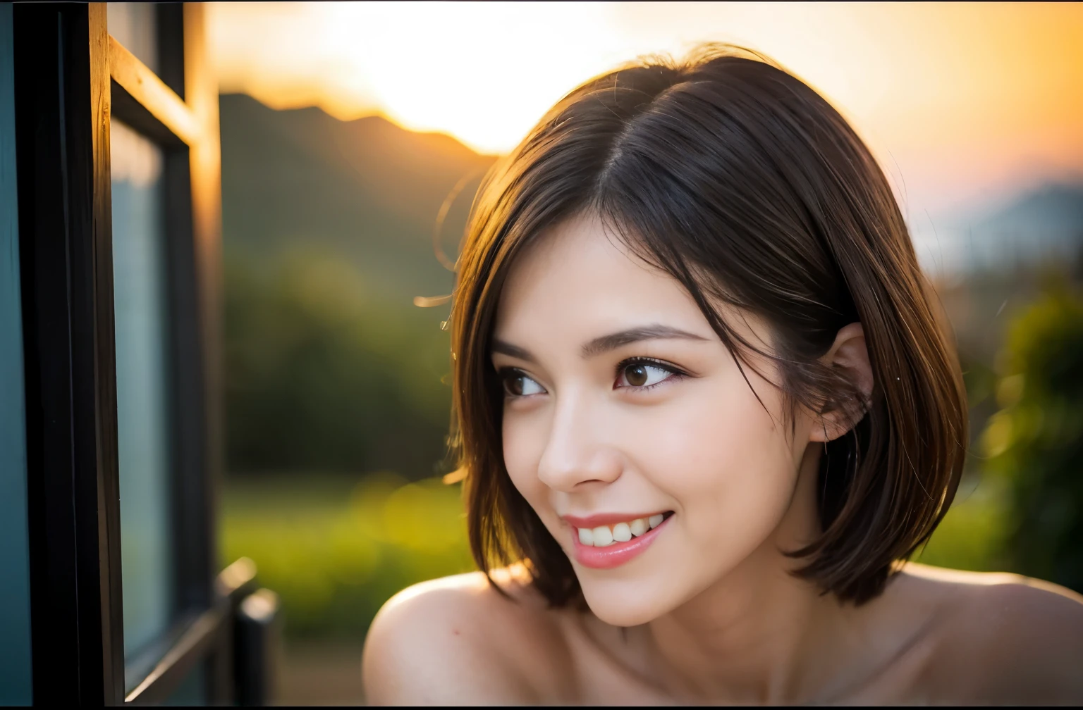 (Completely naked:1.4), ((Highest quality、8k、masterpiece:1.3))、1 male、1 female、石原さとみ似美女Couple、spouse、Couple、The body is slim、((Bob Hale、Straight hair:1.2)), (Realistic, Intricate details:1.2), テーブルの上のwine glass、Shine light on your face、 Amazing view of the sunset sky and clouds、Amazing mountain views、A bright smile、The wonderfulness of smile、Bright image、The beauty of wine, Beautiful Face, blue eyes, The light shines on your face, Blushing, short hair,Bright Face、 (Age 37), Age 35, red wine 、Appetizers、Italian food、Wine bottle、Champagne、sparkling wine、Two beauties、Brown Hair、Shortcuts、Pretty Woman 1, (slimな顔), (The body is slim), (Brown Hair), (Shortcuts), cheeks turn a little red,Attractive beauty、Hotel Rooms, In a prominent place (From the waist up) Nova Frog Style, actress, model, Upper Body, White wine, slim, wine glass, 中央に置かれたwine glass, smile, (smile: 1.15), Beautiful fine grain, Depth f/2,saturation, High Contrast, Strong light and shadow,Moist Body:1.5、3D texture、Delicate eyes、Brown Hair、The hair is very shiny、