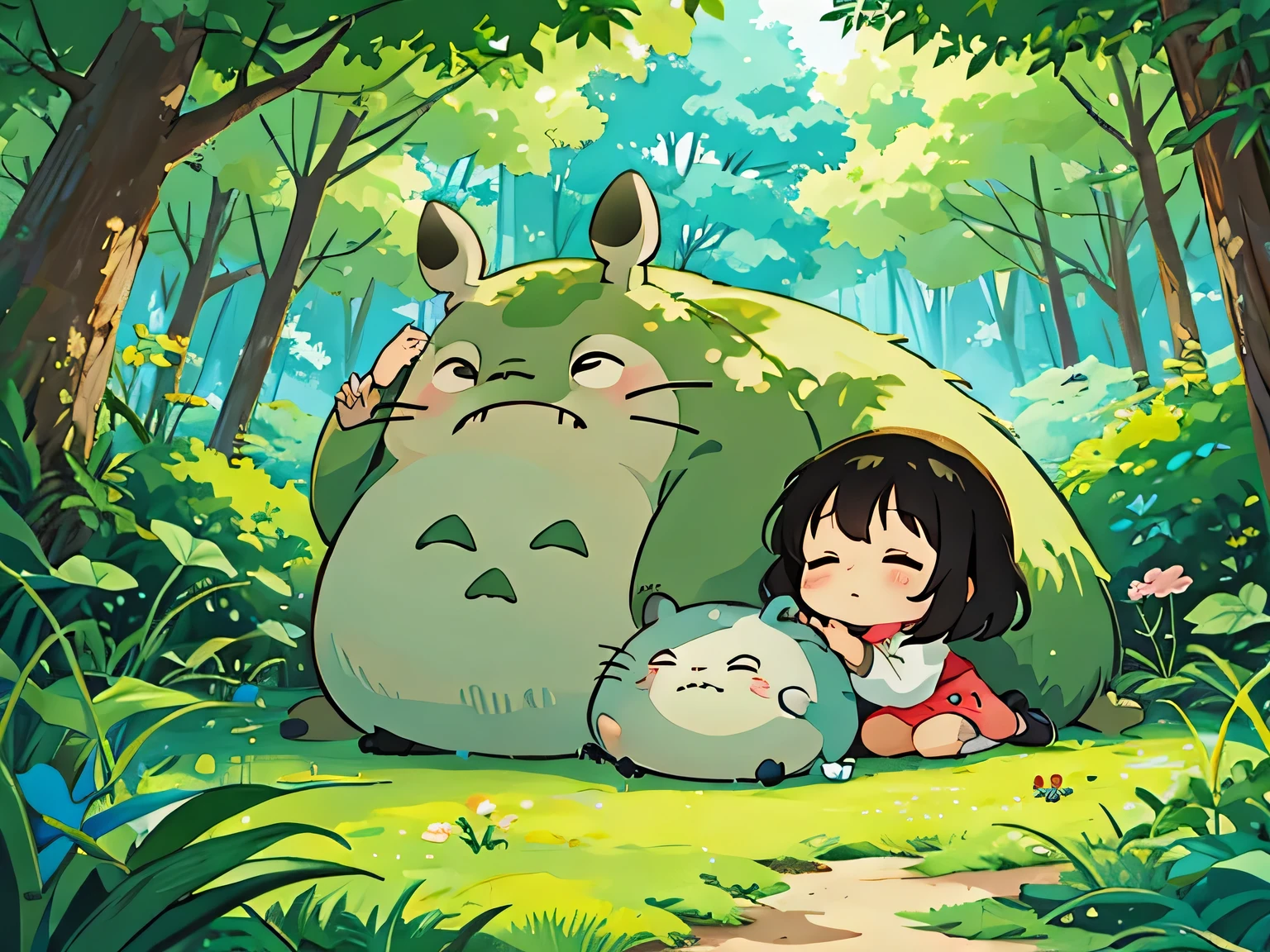 hayao Miyazaki、Kawaii Design, most beautiful girl ever、Chibi, afternoon nap、Totoro Forest