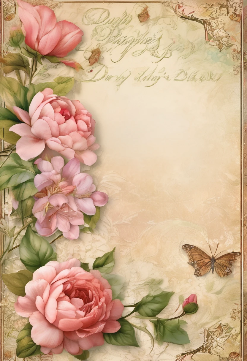 (((masterpiece))), (((Highest quality))), ((Super detailed)), (Highly detailed CG illustrations), ((非常にdelicateで美しい)), （overhead shot）,(最高masterpiece:1.4),delicate,８ｋ,( Background Pages:1.4),race,Lots of ribon,Rococo, (VINTAGE light salmon SCRAPPY PAPERS), a selection of pretty pages with flowers that will work with,((Digital Paper:1.4)),Stamperia,(DAPHNE’S DIARY:1.4)