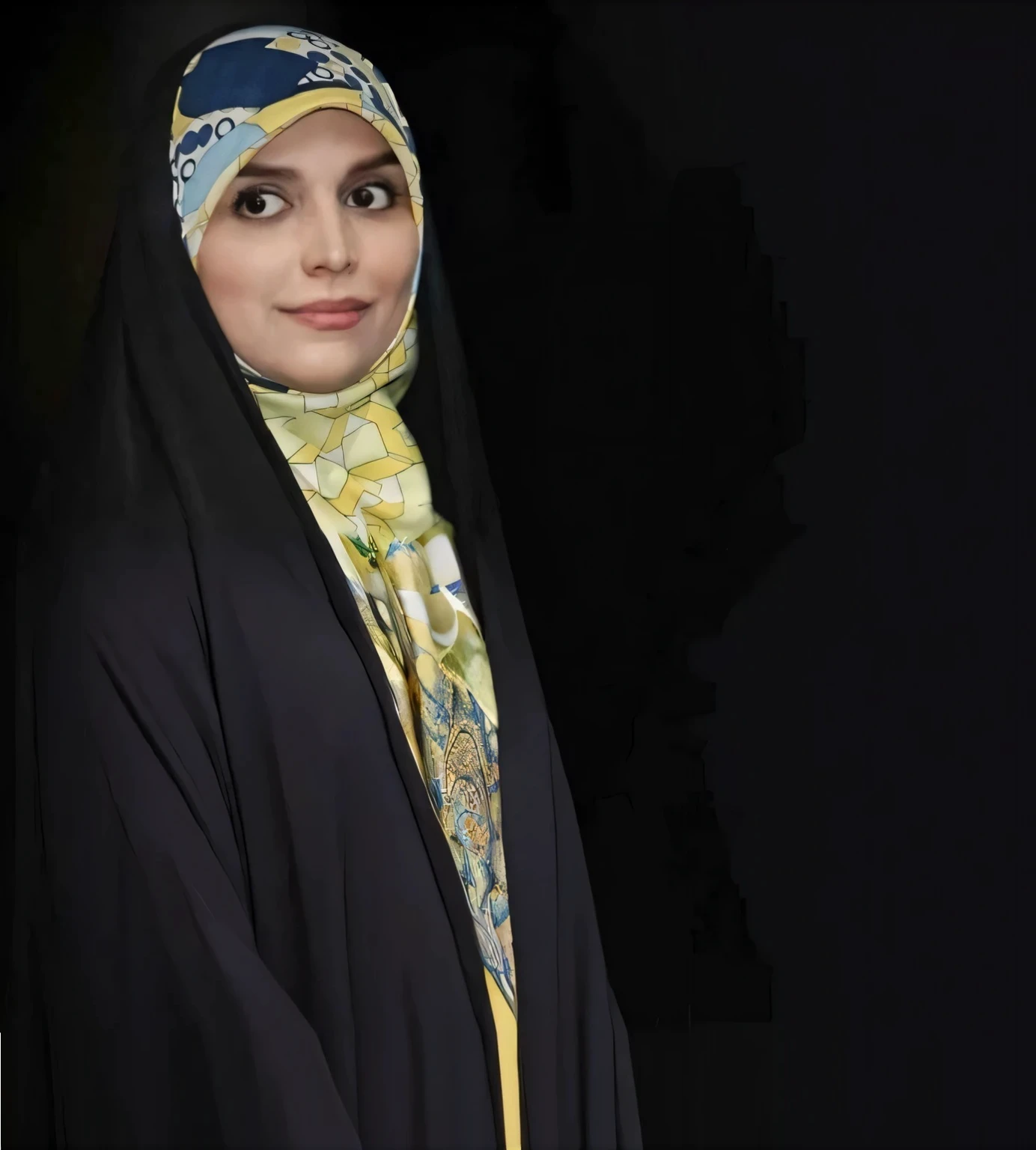 arafed woman in a black hijab and a blue scarf, beautiful burqa's woman, ameera al taweel, beautiful arab woman, arab ameera al taweel, inspired by Nazmi Ziya Güran, inspired by Fathi Hassan, beautiful iranian woman, arab ameera al-taweel, african ameera al taweel, nude tighs,
