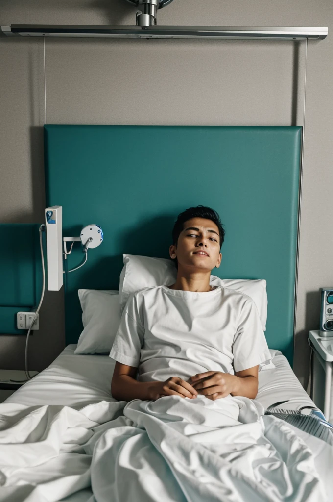 Images in the hospital lying in bed after having cut the neck