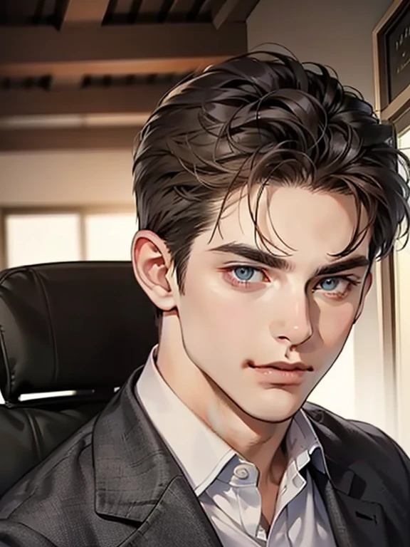 masterpiece, best quality, realistic, 1man, mature male, quiet and charming young man, 41 year old, serious look, closed mouth, portrait, extremely detailed face, cold smile, ((dark grey eyes)), ((short-right-swept dark brown hair)), [thick eyebrows], ((suit)), handsome, full body, western, Jewish, light brown skin,