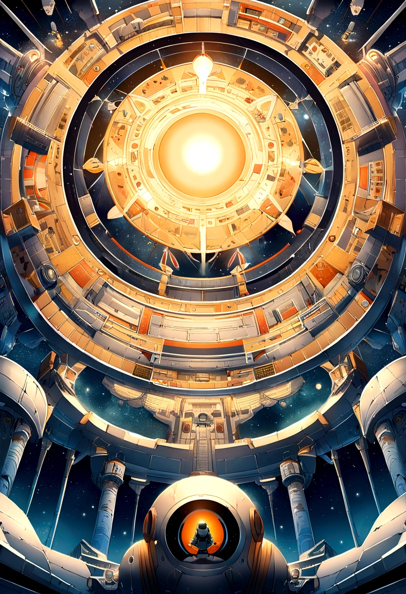A detailed and intricate illustration of a spaceship launch., magic cosmic colors, textura de arroz, halo astronaut, Un portal futuro ????? y dorado en el cielo.. Venus. espacio. Wet to wet cloud techniques.. Arte profesional vectorial vibrante. usando cine 4D, misterioso, Hiroshi Nagai aesthetic, Art style by Ghibli Studio
