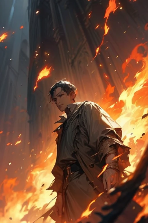 ((Best quality)), ((masterpiece)), (detailed), The man is a fire