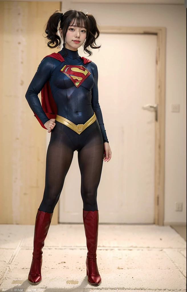 No background、(((Beautiful legs in black tights.)))、(((Legally express the beauty of your smile)))、((((Make the most of your original images)))、(((体にぴったりフィットするSupergirl Costume)))、(((Supergirl Costume)))、(((Beautiful twin tail hairstyle)))、(((She is winking cutely.)))、(((Please wear black tights....、Wear red boots)))、((Best image quality、8k))、((Highest quality、8k、masterpiece:1.3))、(((Preserve background )))、Sharp focus:1.2、Beautiful woman with perfect figure:1.4、Slim Abs:1.2、Wet body:1.5、Highly detailed face and skin texture、8k