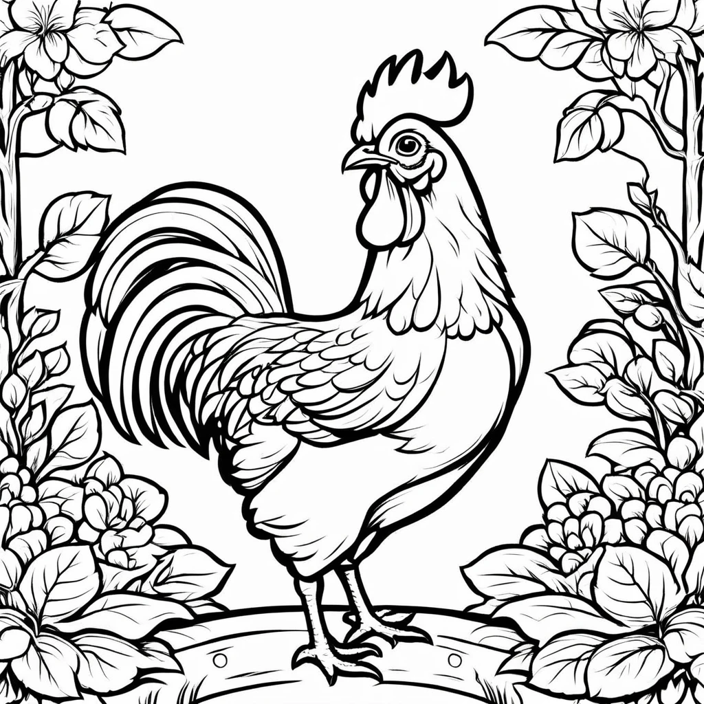 A cute Hen, cartoon, ,Coloring Book, ColoringBookAF,