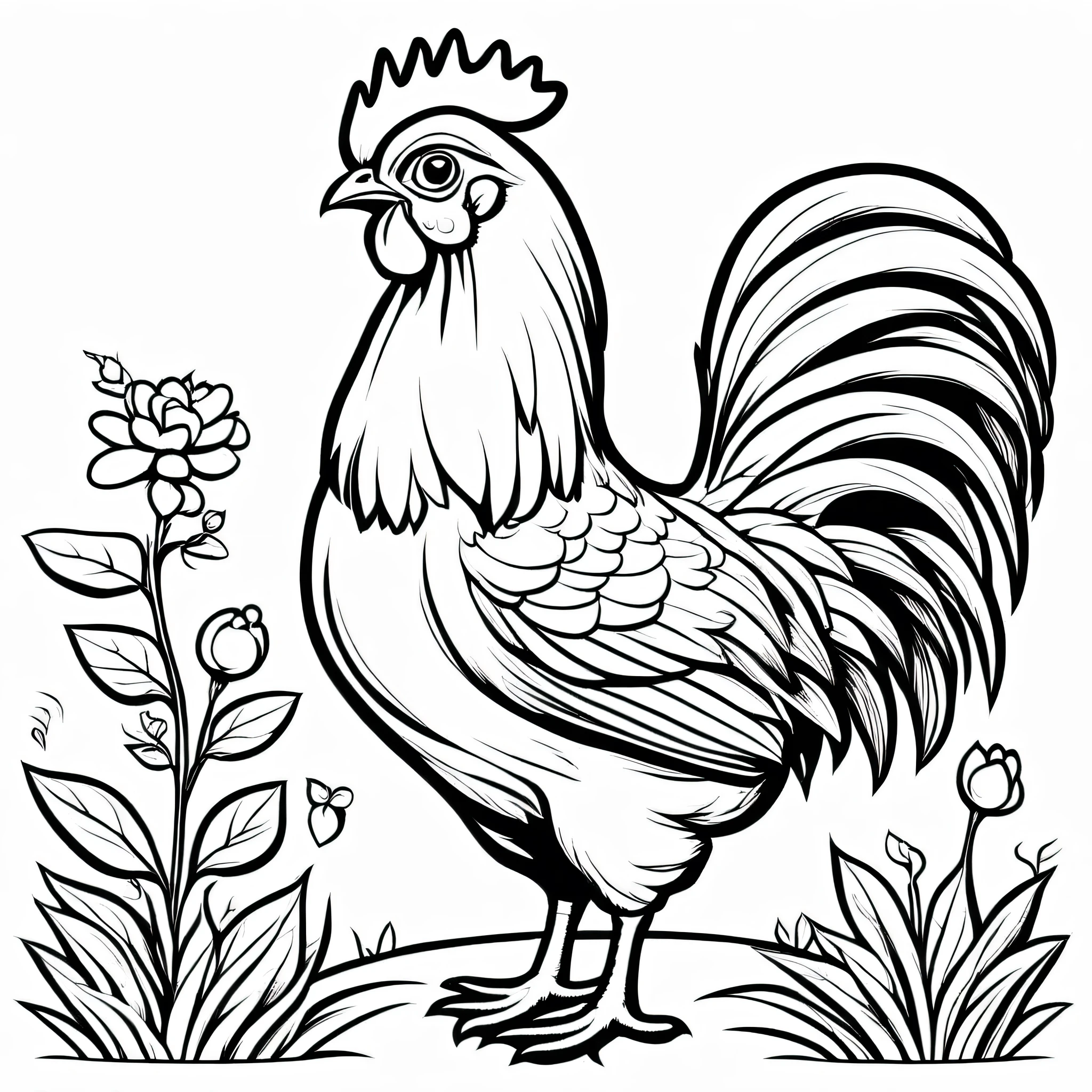 A cute Hen, cartoon, ,Coloring Book, ColoringBookAF,