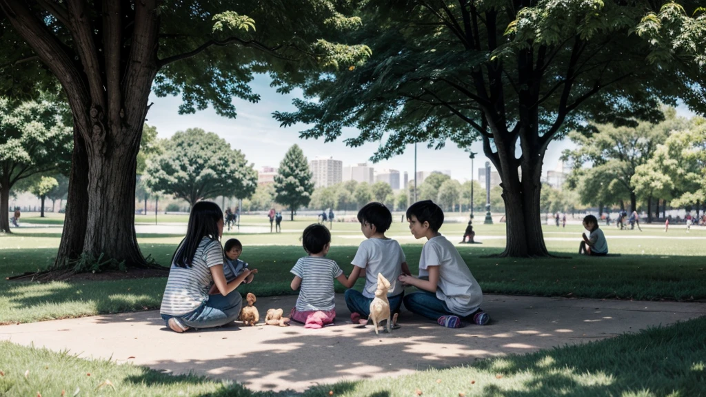 people playing with their children in the park illustration