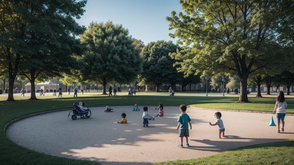 people playing with their children in the park illustration