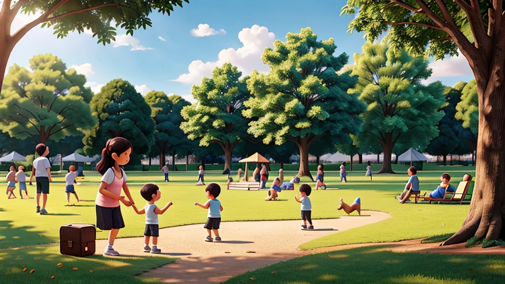 people playing with their children in the park illustration