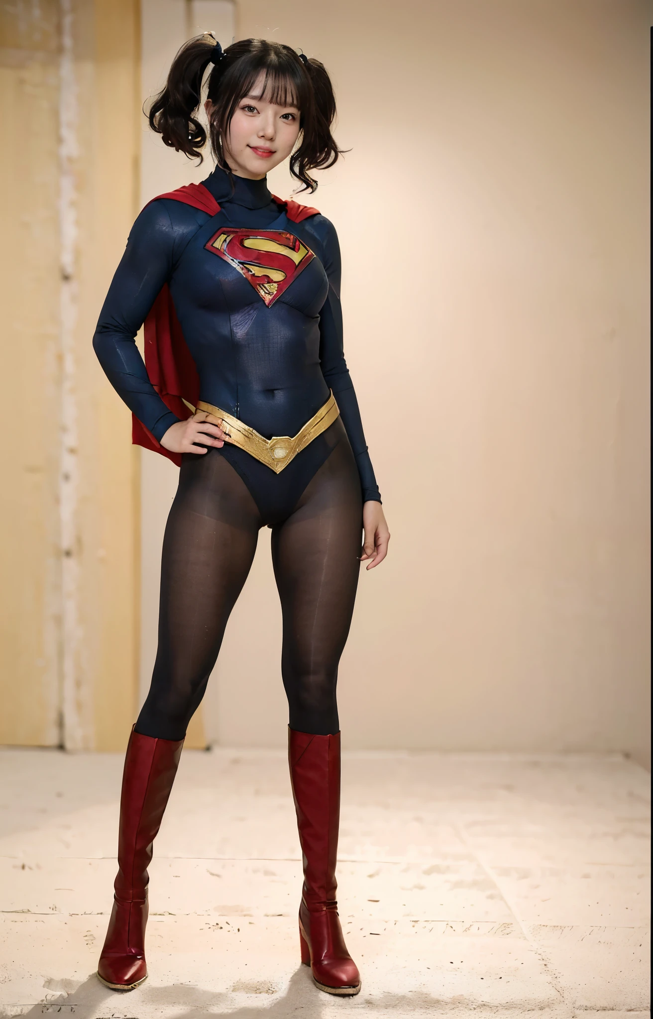 No background、(((Beautiful legs in black tights.)))、(((Legally express the beauty of your smile)))、((((Make the most of your original images)))、(((体にぴったりフィットするSupergirl Costume)))、(((Supergirl Costume)))、(((Beautiful twin tail hairstyle)))、(((She is winking cutely.)))、(((Please wear black tights....、Wear red boots)))、((Best image quality、8k))、((Highest quality、8k、masterpiece:1.3))、(((Preserve background )))、Sharp focus:1.2、Beautiful woman with perfect figure:1.4、Slim Abs:1.2、Wet body:1.5、Highly detailed face and skin texture、8k