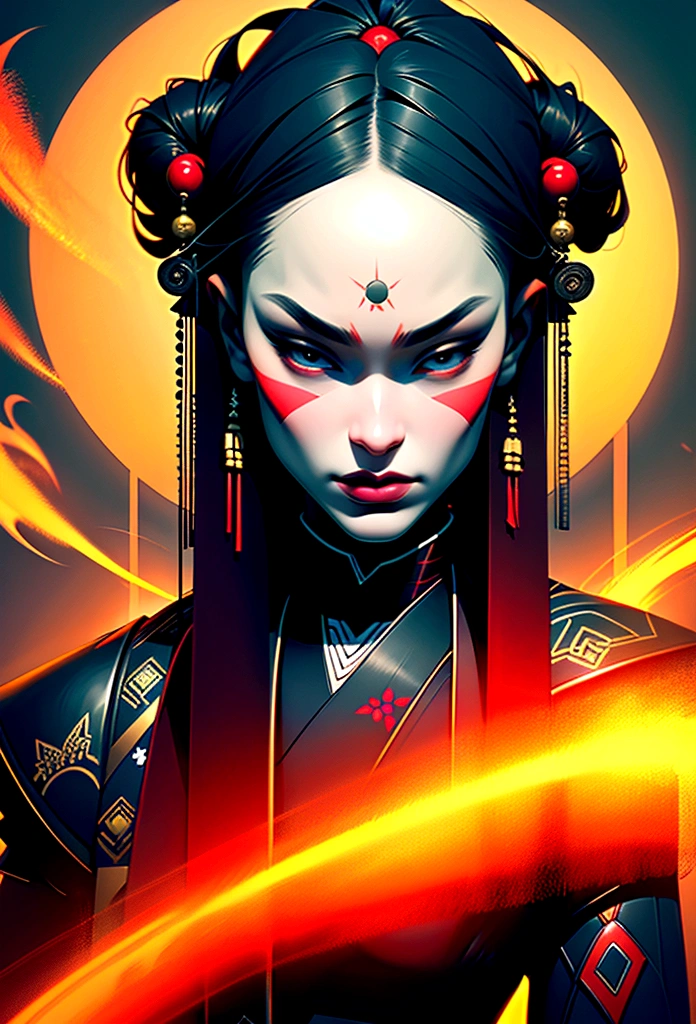 a picture of Japanese female samurai, she has long black hair, wearing samurai armor, armed with a katana, ready for battle, dynamic angle,, Japanese fantasy art, (Masterpiece: 1.5), 16k, highres, best quality, high details, ultra detailed, masterpiece, best quality, (extremely detailed), arafed, dnd art, JapaneseKatana, wtrcolor style, speedpainting