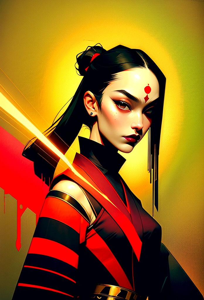a picture of Japanese female samurai, she has long black hair, wearing samurai armor, armed with a katana, ready for battle, dynamic angle,, Japanese fantasy art, (Masterpiece: 1.5), 16k, highres, best quality, high details, ultra detailed, masterpiece, best quality, (extremely detailed), arafed, dnd art, JapaneseKatana, wtrcolor style, speedpainting