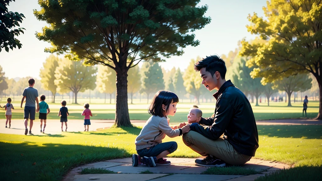 people playing with their children in the park illustration