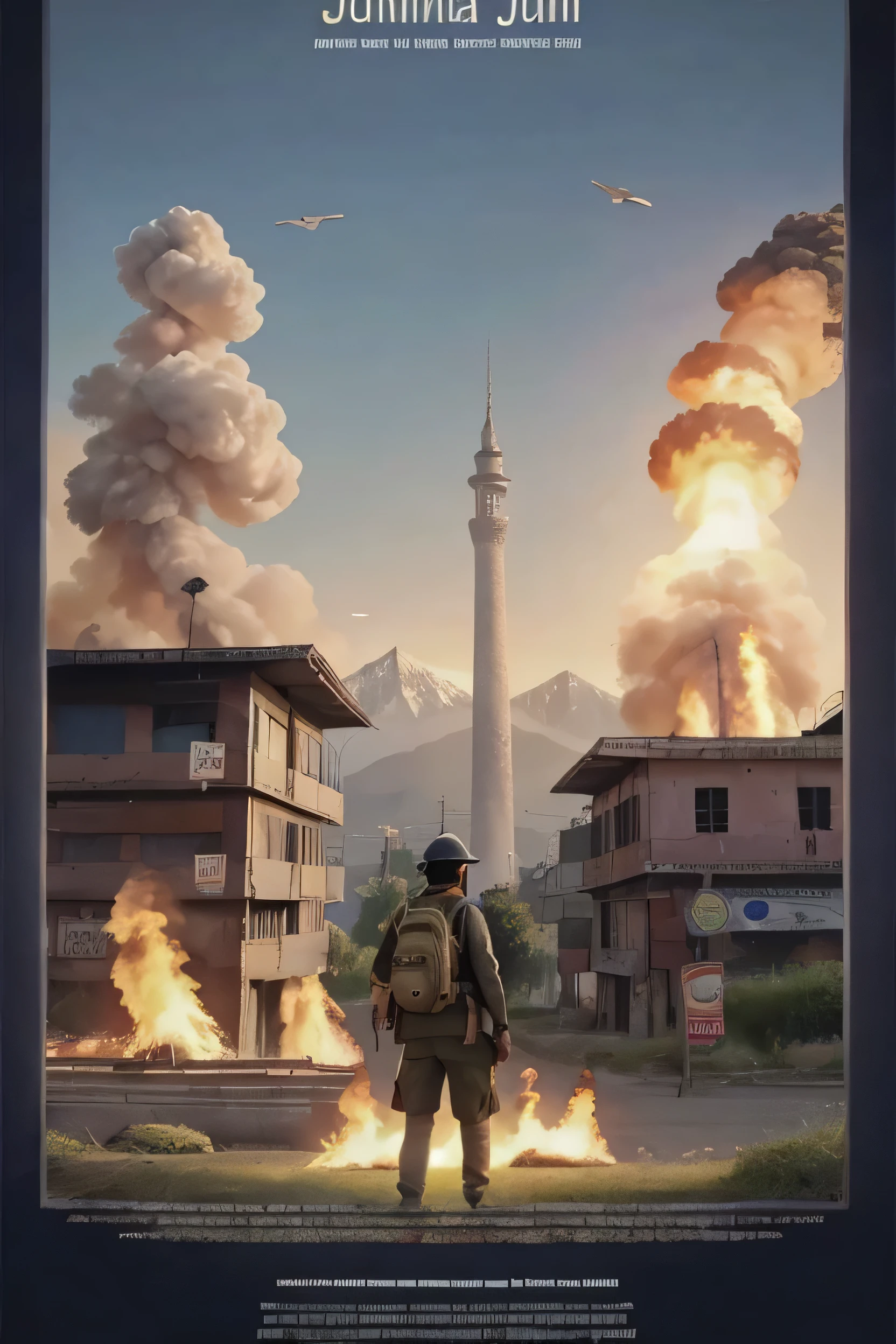 Creat a poster in write text All Eyes On Jammu & Kashmir behind the text bomb fire attack