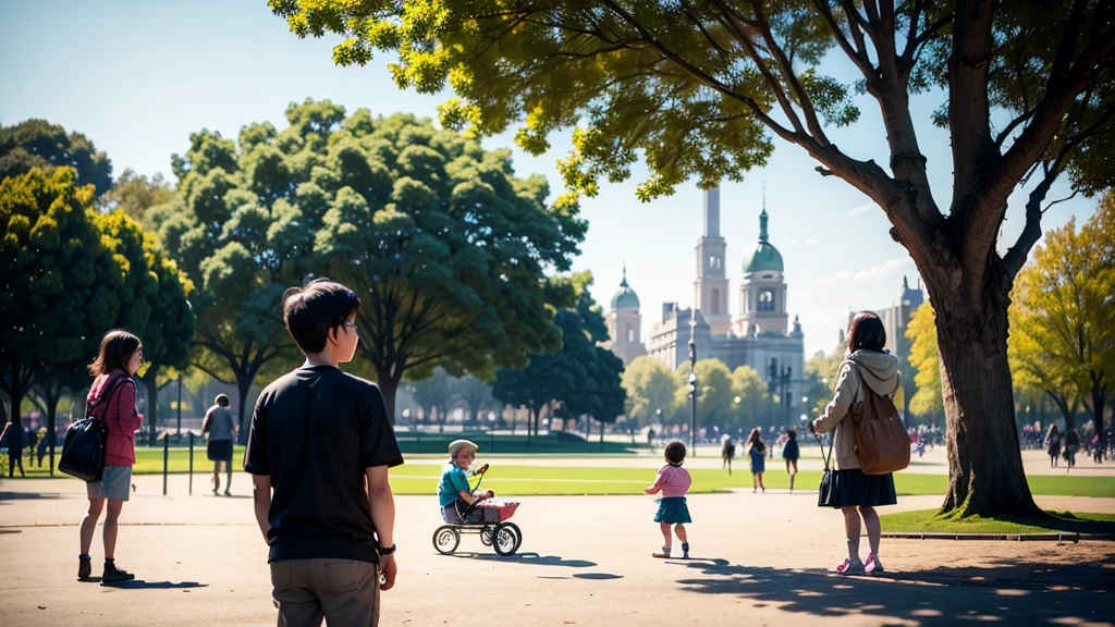 people playing with their children in the park