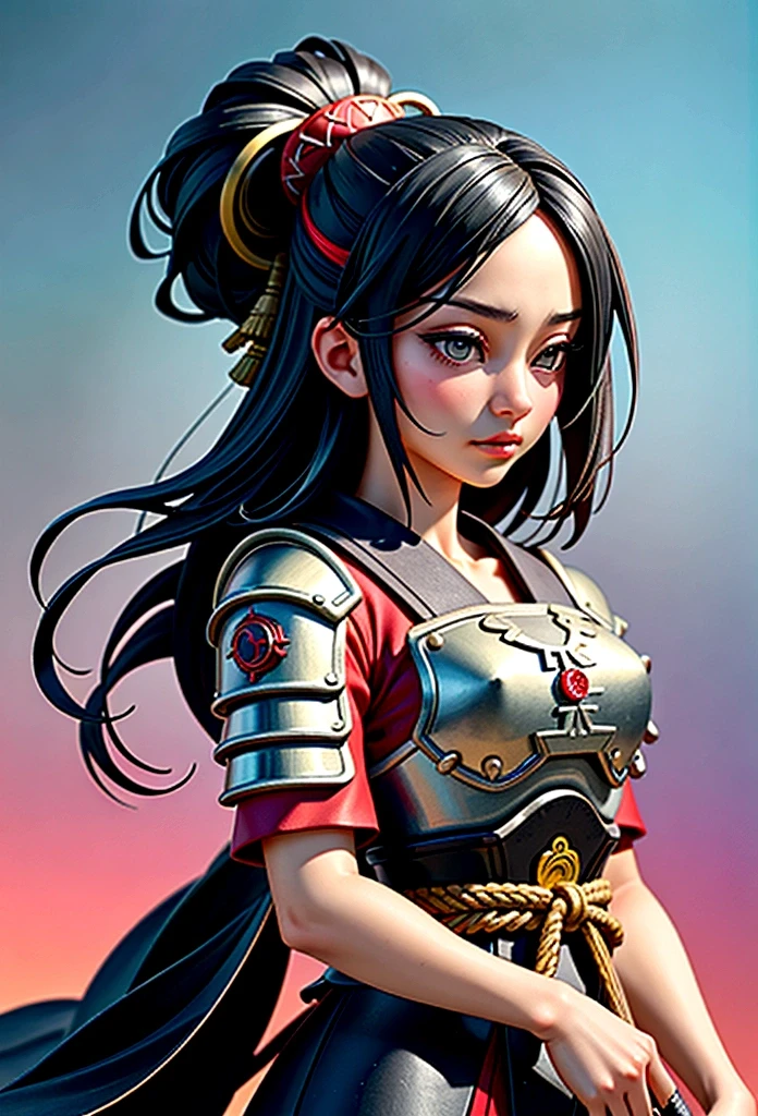 a picture of Japanese female samurai, she has long black hair, wearing samurai armor, armed with a katana, ready for battle, dynamic angle,, Japanese fantasy art, (Masterpiece: 1.5), 16k, highres, best quality, high details, ultra detailed, masterpiece, best quality, (extremely detailed), arafed, dnd art, JapaneseKatana, wtrcolor style