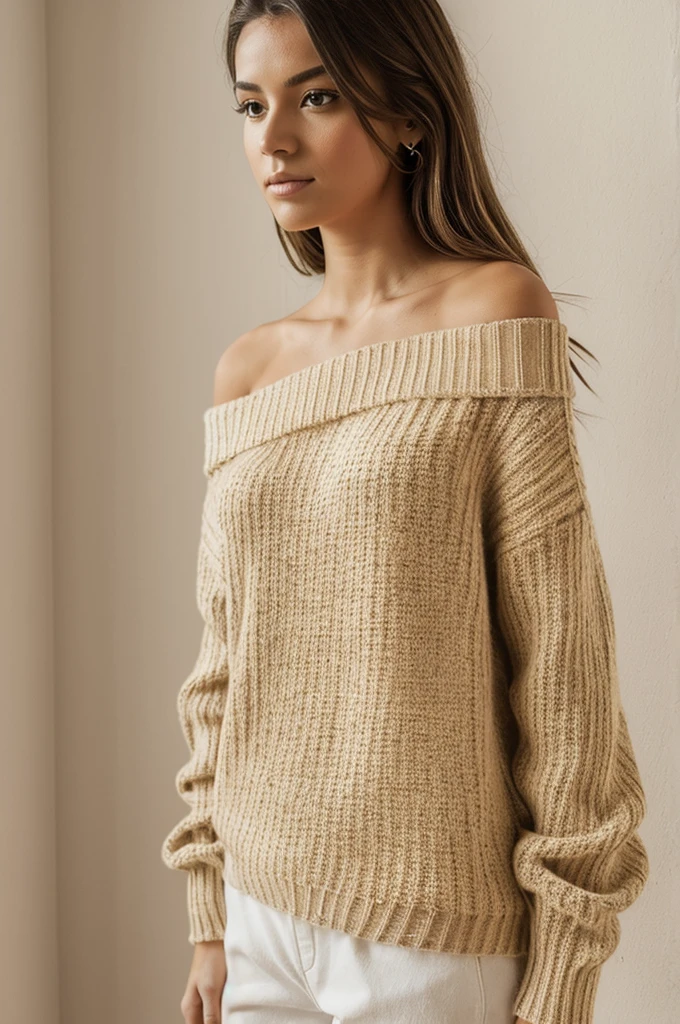 ((mejor calidad)), ((Obra maestra)), (detallado), 1 chica, off shoulder sweater,