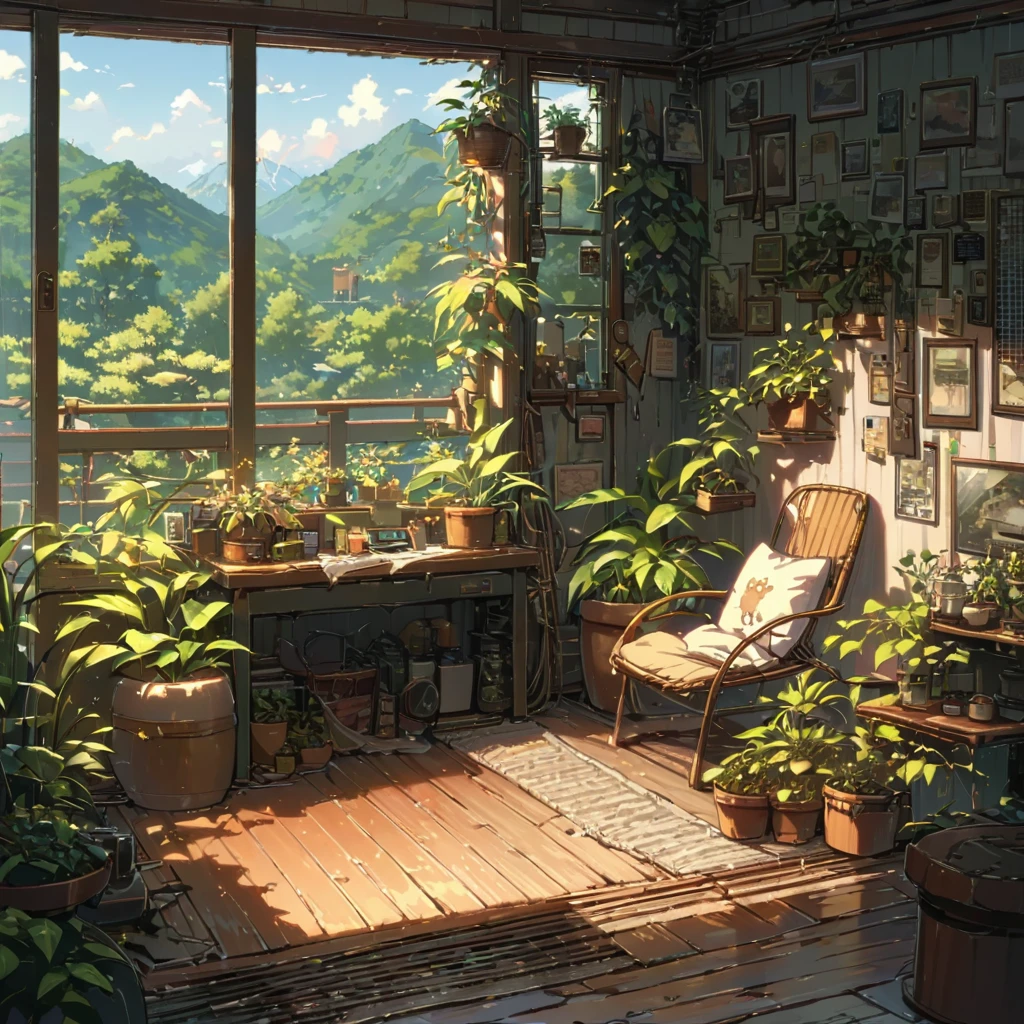  (((distance view, wide shot, long shot))), ((anime:1.4,illustration)),(masterpiece, top quality, best quality),(ultra-detailed, absolutely resolution),((16k, high res)), (((cozy lofi veranda with plants,))), ((cosy lofi illustration:1.4)), ((anime:1.4, illustration)),(masterpiece, top quality, best quality),(ultra-detailed, absolutely resolution),((16k, high res)) BREAK {lofi art, style of Laurie Greasley, style of Makoto Shinkai, anime aesthetic}, BREAK { (produces images with information than 40 million pixels with cinematic-like detailed textures shot on a Sony SLR).},