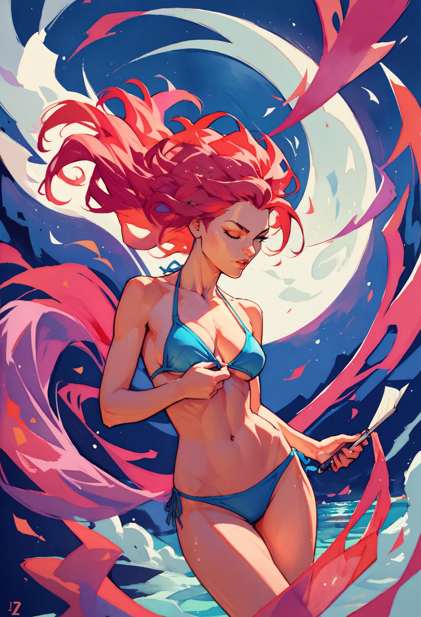 score_9, score_8_up, score_7_up, score_6_up, score_5_up, score_4_up, BREAK abstract beauty, A woman with red hair, bikini, centered, looking at the camera, approaching perfection, dynamic, moonlight, highly detailed, watercolor painting, artstation, concept art, smooth, sharp focus, illustration,
