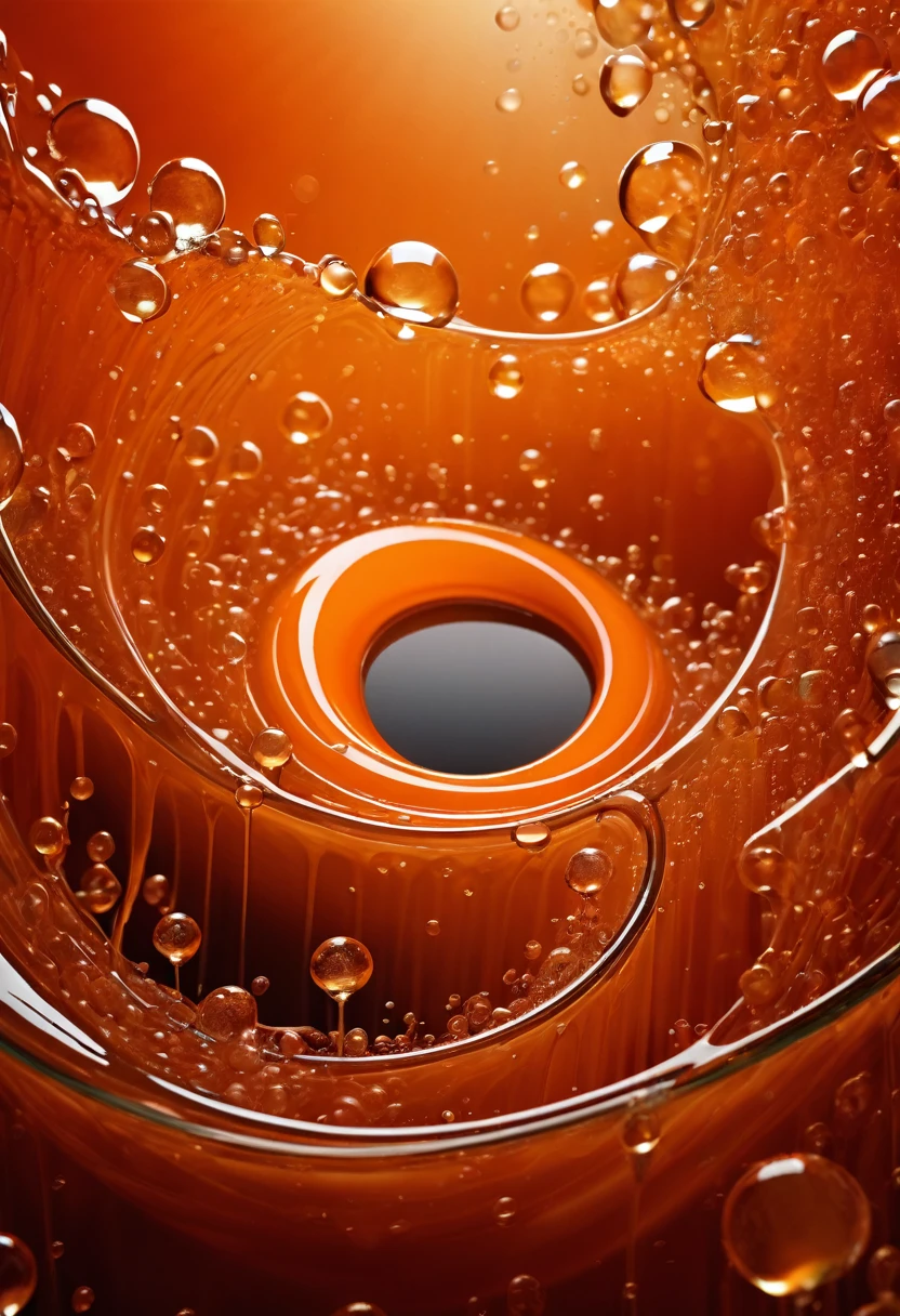 (best quality,4k,8k,highres,Meisterwerk:1.2),ultra-detailliert,(Realistisch,photoRealistisch,photo-Realistisch:1.37),Illustration,Wassertropfen,Spiralen,orange leuchtende Farben,dynamische Komposition,Brechung,durchscheinend,wet surface,ethereal,dreamy,mystisch,surreal