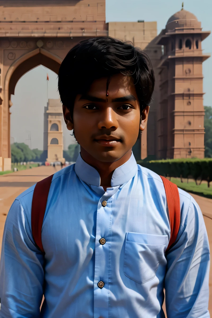 A boy font of India gate and his face was blur 116 × 9 ratio for YouTube Tamil