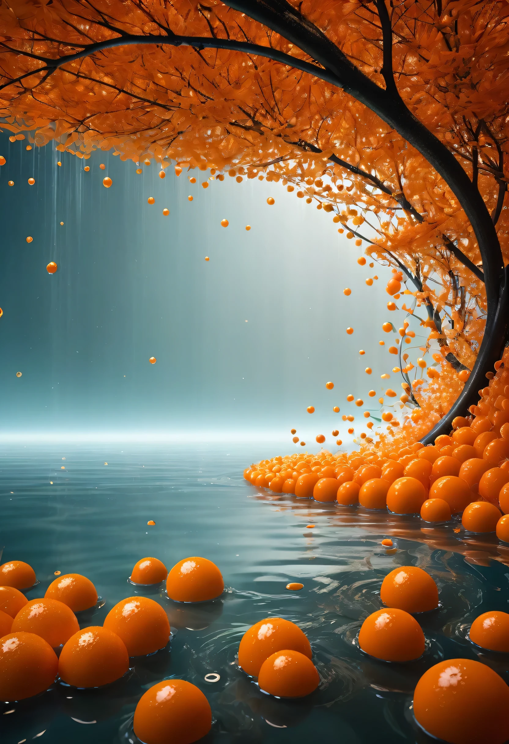 (best quality,4k,8k,highres,Meisterwerk:1.2),ultra-detailliert,(Realistisch,photoRealistisch,photo-Realistisch:1.37),Illustration,Wassertropfen,Spiralen,orange leuchtende Farben,dynamische Komposition,Brechung,durchscheinend,wet surface,ethereal,dreamy,mystisch,surreal