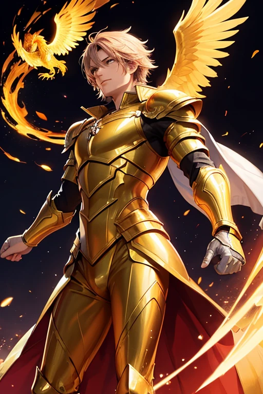a man in golden armor based on the phoenix