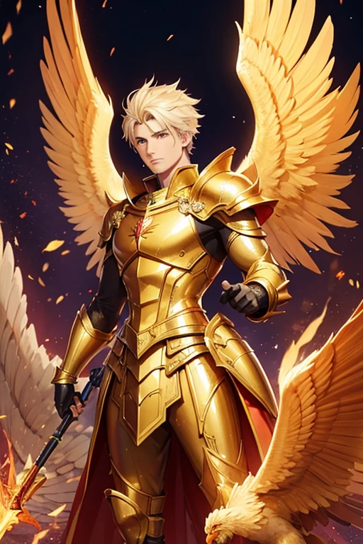 a man in golden armor based on the phoenix