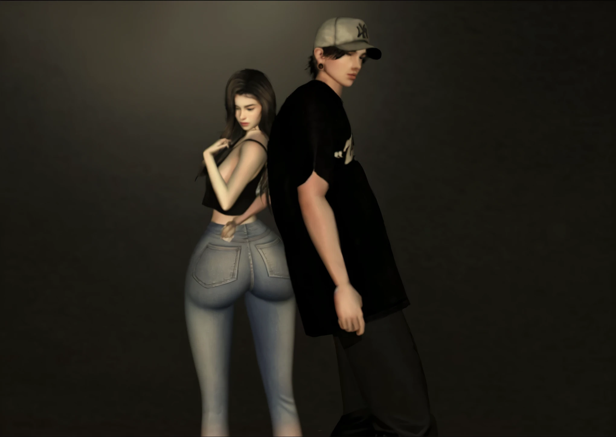 Realistic 3d art, women and man, age 20 -25, glowing skins, background in old house